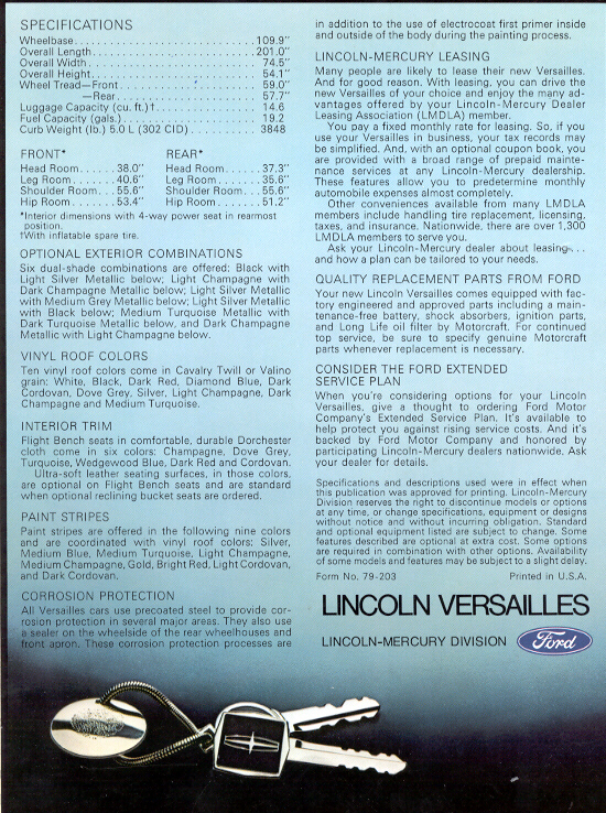 1979 Lincoln Versailles Brochure Page 5